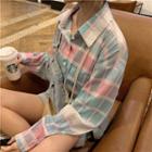 Plaid Pocket-front Long-sleeve Shirt As Shown In Figure - One Size