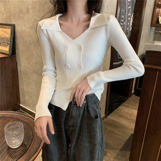 Polo-neck Double-breasted Cardigan