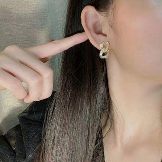 Rhinestone Hoop Clip-on Earring 1 Pair - Mosquito Coil Clip-on Earrings - Gold - One Size