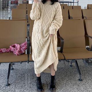 Round-neck Oversize Cable-knit Maxi Dress