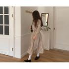 3/4-sleeve Square-neck Floral Long Dress