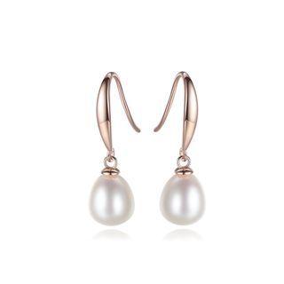 Sterling Silver Plated Rose Gold Simple Elegant White Freshwater Pearl Earrings Rose Gold - One Size