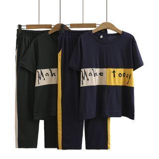 Set: Short-sleeve Print T-shirt + Straight-fit Pants