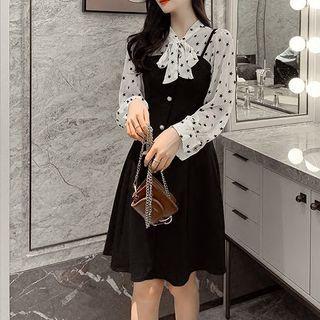Mock Two-piece Tie-neck Print Dress
