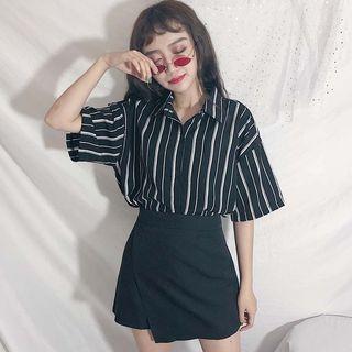 Striped Short-sleeve Shirt / A-line Skort