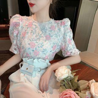 Short-sleeve Floral Top / High Wasit Dress Pants