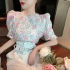 Short-sleeve Floral Top / High Wasit Dress Pants