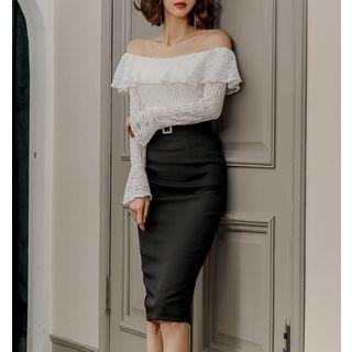 Set: Off-shoulder Top + Paneled Sheath Skirt