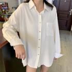 Pocket-front Long-sleeve Top White - One Size