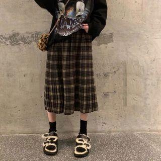 Plaid Midi Skirt Plaid - Coffee - One Size