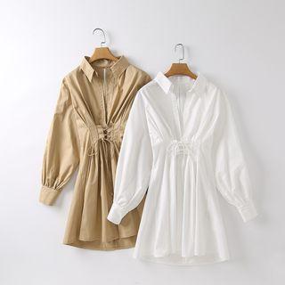 Cutout-back Lace-up Mini A-line Shirtdress