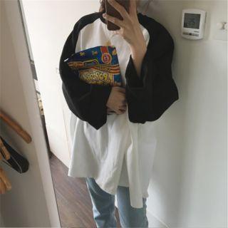 Long-sleeve Oversized Raglan T-shirt Black - One Size