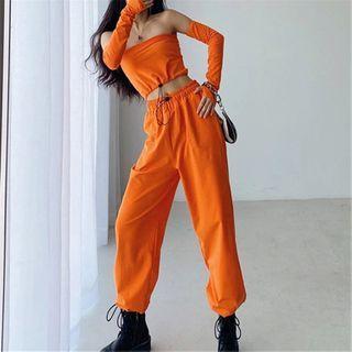 Set: Strapless Top + Arm Sleeve + Sweatpants