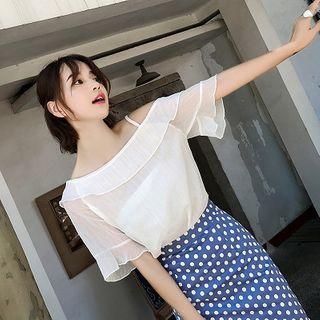 Short-sleeve Off-shoulder Tiered Chiffon Top