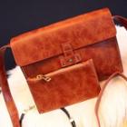 Faux Leather Satchel Bag Brown - One Size