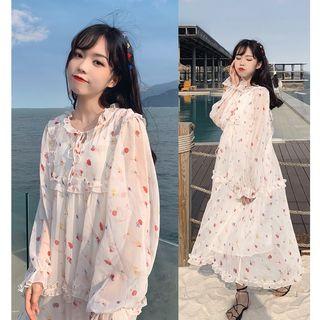 Skirt + Long-sleeve Chiffon Dress Over-the-knee Maxi Skirt Set - Xxxs