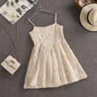 Set: Spaghetti Strap Mini A-line Dress + Puff-sleeve Shrug