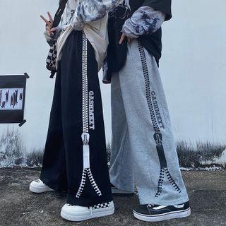 Zip Print Wide Leg Pants