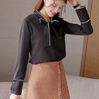 Tie-neck Contrast-piping Blouse