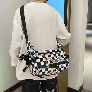 Checkered Messenger Bag / Bag Charm / Set