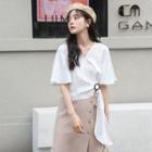 Elbow-sleeve Wrap Blouse