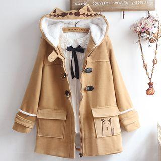 Cat Ear Hooded Zip Jacket/ Bow Accent Long-sleeve Blouse/ Set