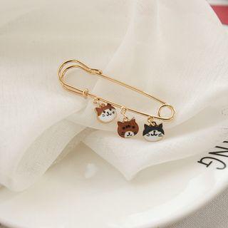 Cat & Safety Pin Brooch As Shown In Figure - One Size