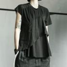 Ruffled Short-sleeve Linen T-shirt