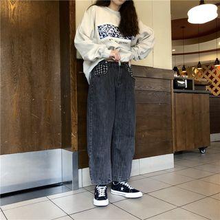 Plaid Panel Wide-leg Jeans