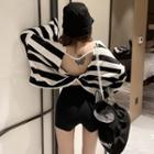 Long-sleeve Open Back Striped T-shirt