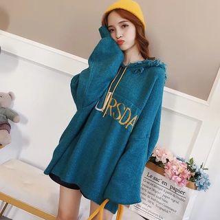 Lettering Fringed Knit Hoodie