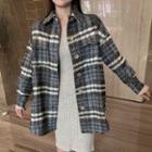 Plaid Buttoned Coat Gray - One Size