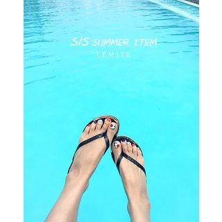 Metal-trim Croc-grain Flip-flops