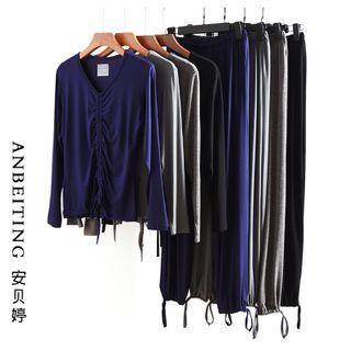 Loungewear Set: Plain Long-sleeve T-shirt + Sweatpants