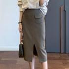 Striped Blouse / Plain Midi Pencil Skirt