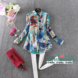 Print Tab-sleeve Shirt