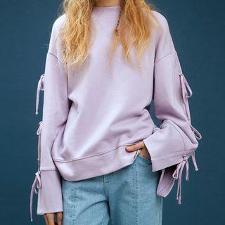 Plain Loose-fit Bow Sweatshirt