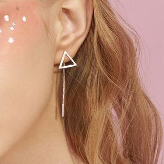Non-matching 925 Sterling Silver Triangle & Bar Dangle Earring 1 Pair - Silver - One Size