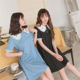 Embroider Peter-pan Collar Short-sleeve Dress