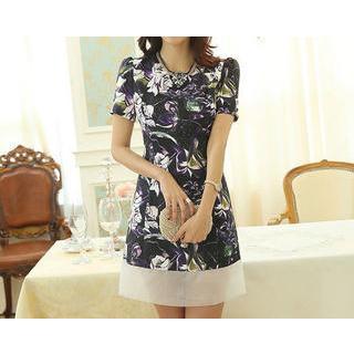 Short-sleeve Floral Print A-line Dress