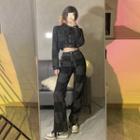Irregular Check Cropped Jacket / Straight Leg Pants