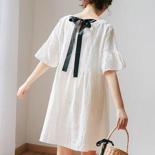 Plain Lace-up High-waist A-line Dress
