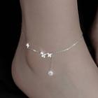925 Sterling Silver Butterfly Anklet 1 Pc - 925 Sterling Silver Butterfly Anklet - Silver - One Size