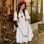 Puff-sleeve Mini A-line Dress / Blouse / Arm Sleeves / Set