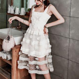 Sleeveless Sheer Overlay A-line Midi Dress