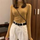 Long-sleeve Striped Mock-neck Top / Turtleneck Top