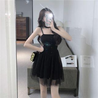 Spaghetti Strap Mesh Mini Corset Dress