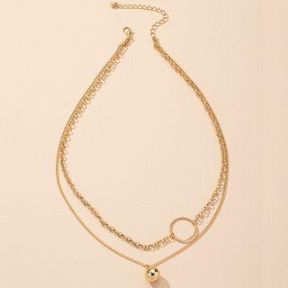 Bead & Hoop Pendant Layered Alloy Necklace Gold - One Size
