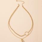 Bead & Hoop Pendant Layered Alloy Necklace Gold - One Size