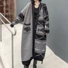 Geometric Print Long Knit Cardigan